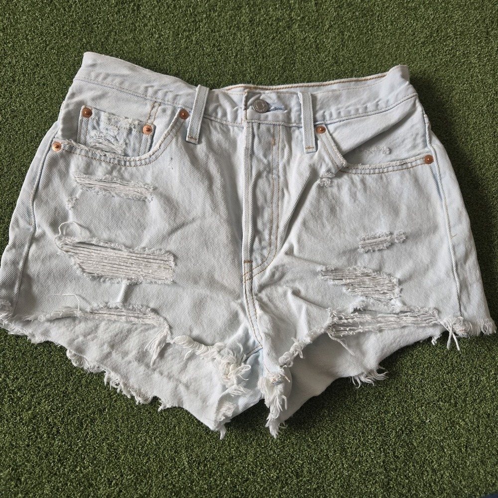 Levi's 501 High Rise Cutoff Distressed Button Fly Shorts Denim Women's Size 28 - Picture 2 of 12